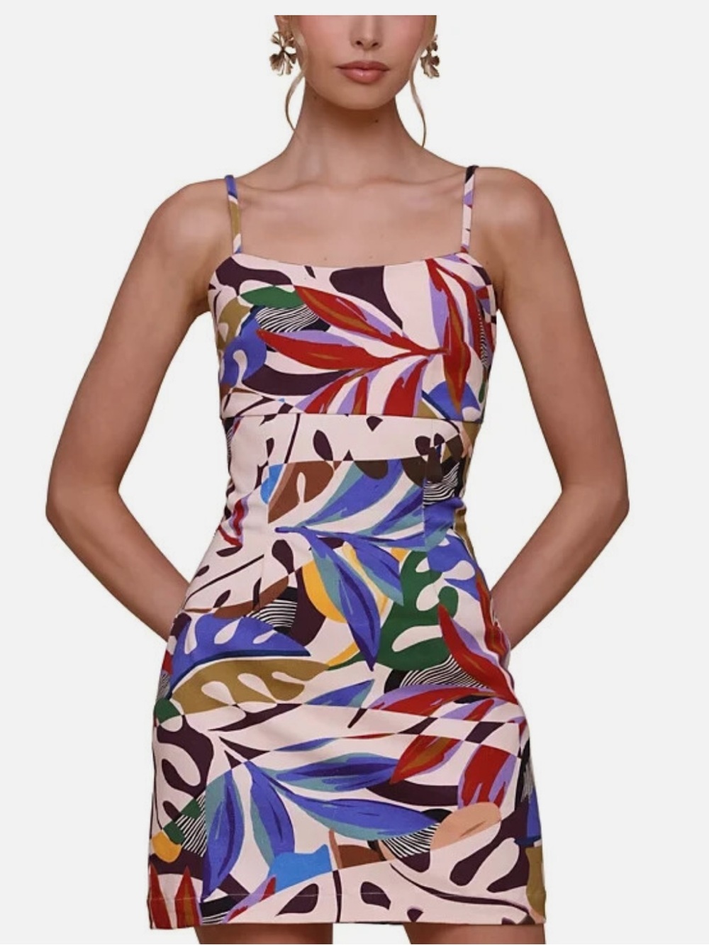 NWT Avec Les Filles Printed Square-Neck Bodycon Mini Dress